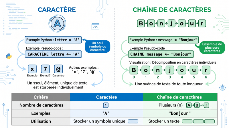 Différence entre chaîne et caractère