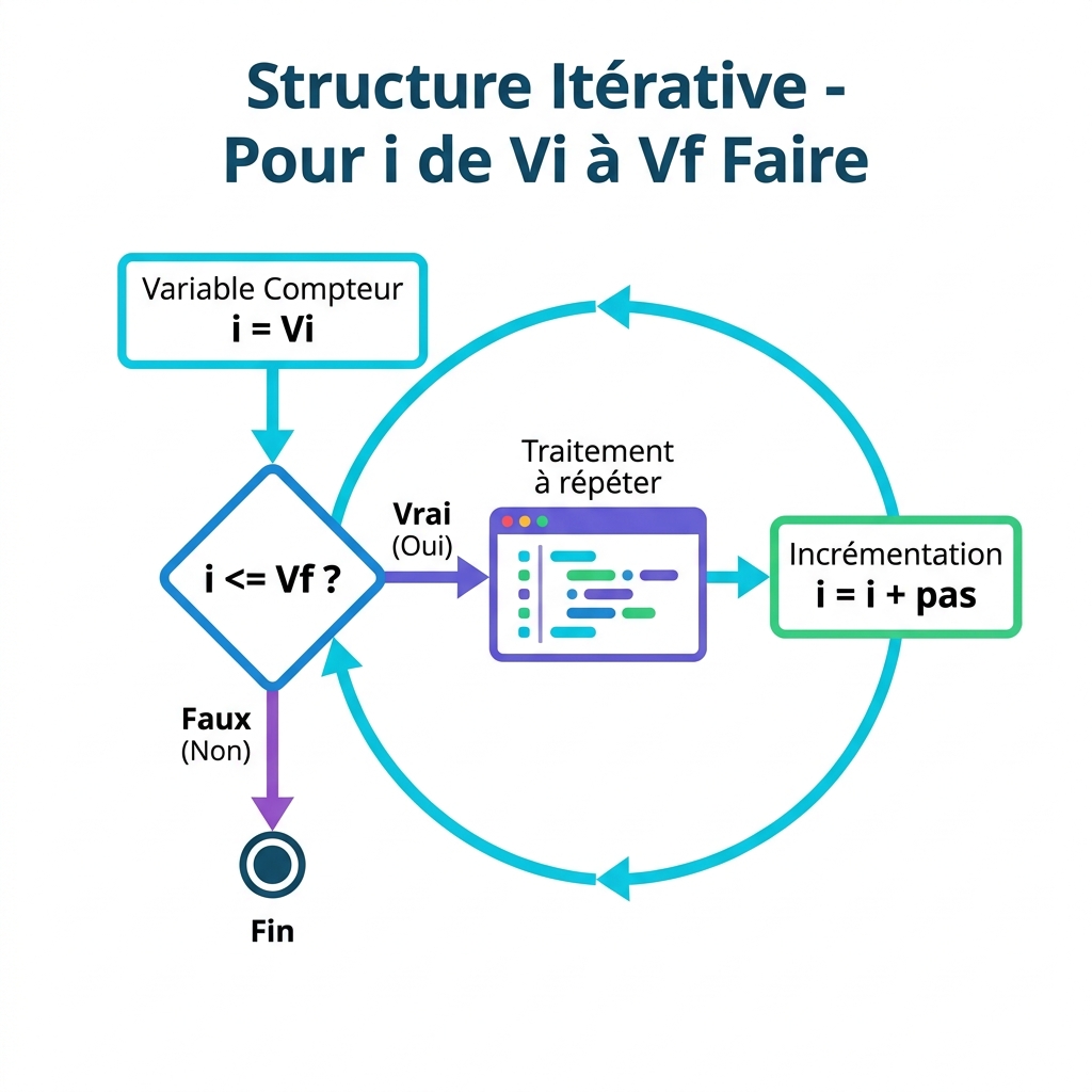 Schéma Organigramme - Structure Itérative (Boucle Pour i de Vi à Vf)