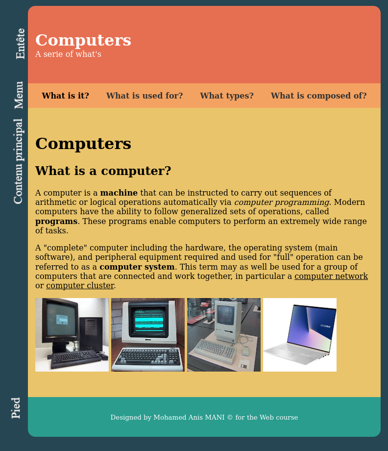 Structure de la page computers