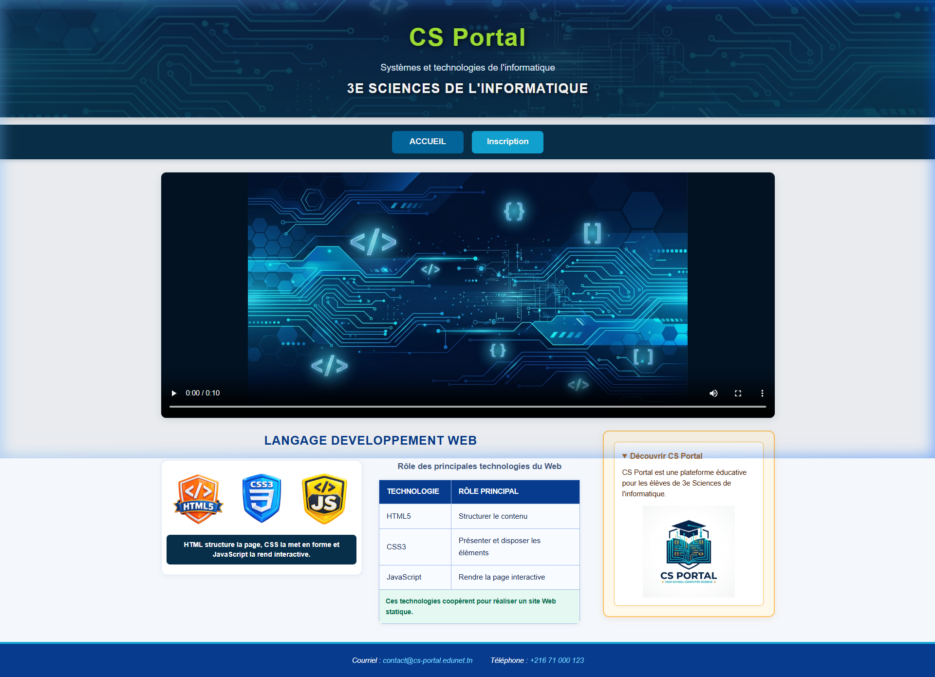Aperçu visuel de la page CS Portal