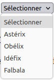 Options disponibles dans la zone de liste