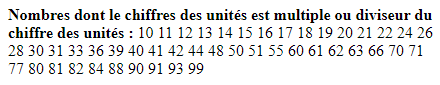Nombres dont le chiffres des dizaines est multiple ou diviseur du chiffre des unités