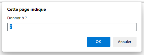 Boîte d'invite, demander la valeur de b