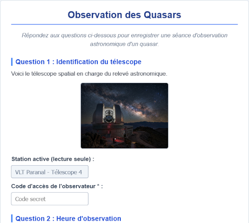 Aperçu de l'application Quasars