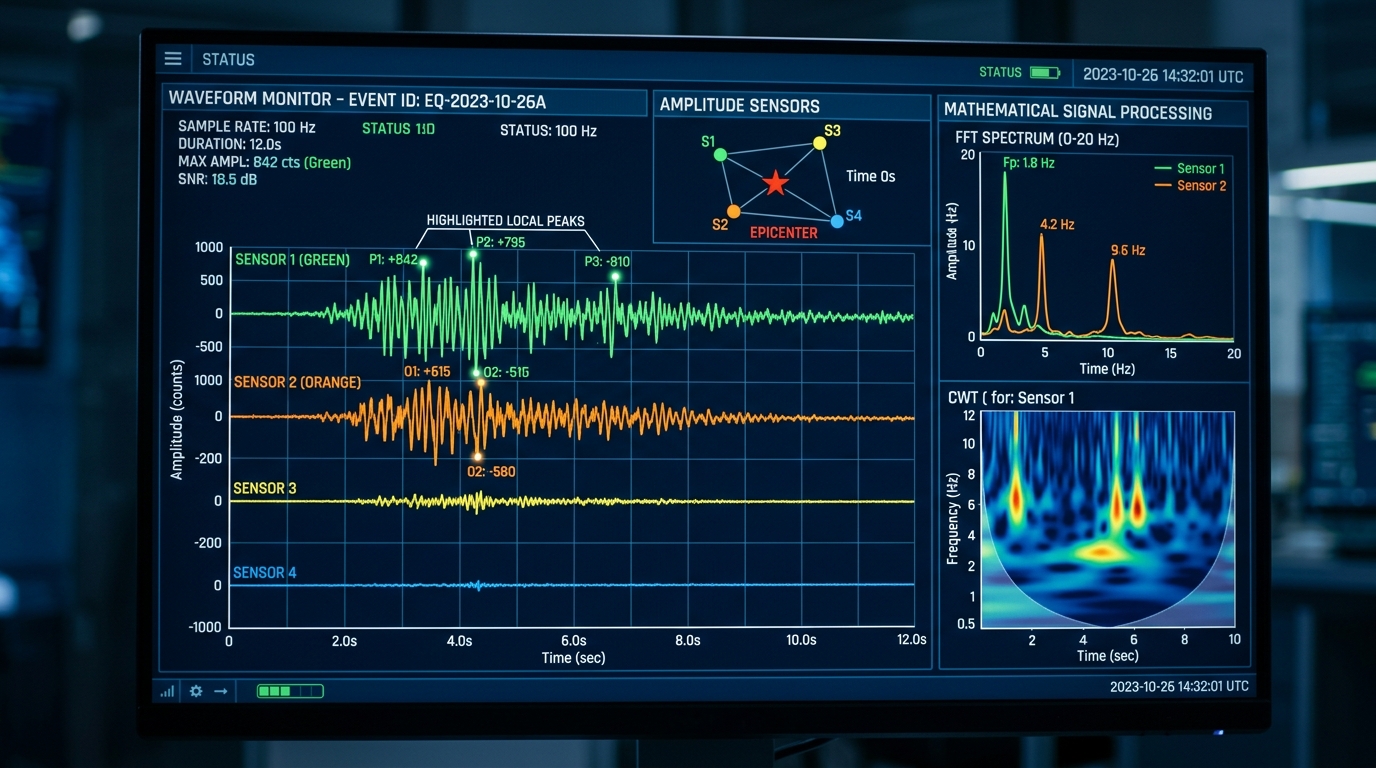 Enregistrement sismologique avec détection des pics d'ondes