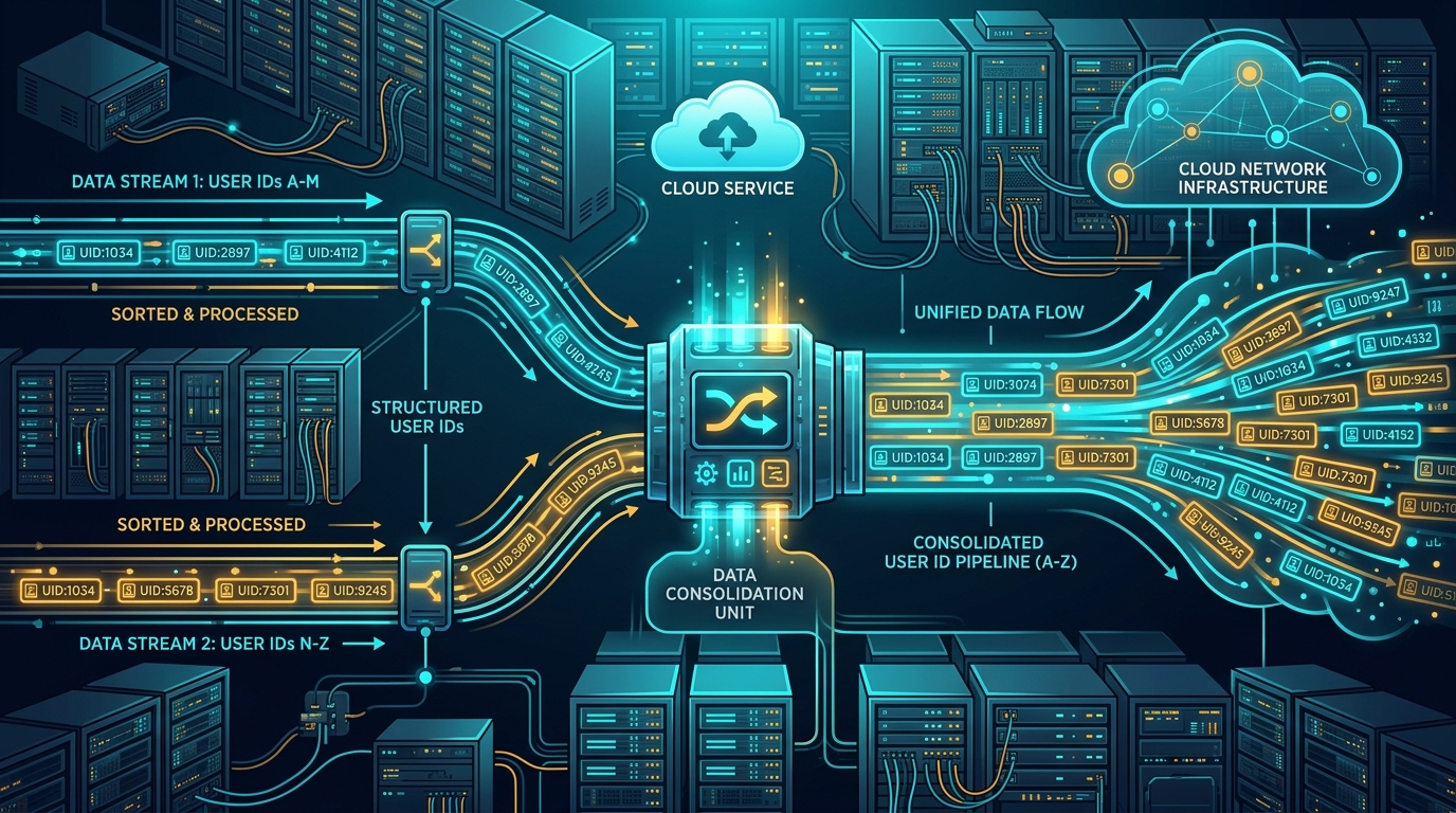 Architecture de serveurs avec fusion de flux de données triées